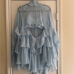 Revolve Sheer Ruffled Blue Dress
